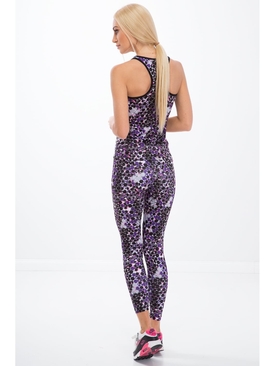 Colorful sports leggings in geometric shapes / purple H0010 - Online store - Boutique